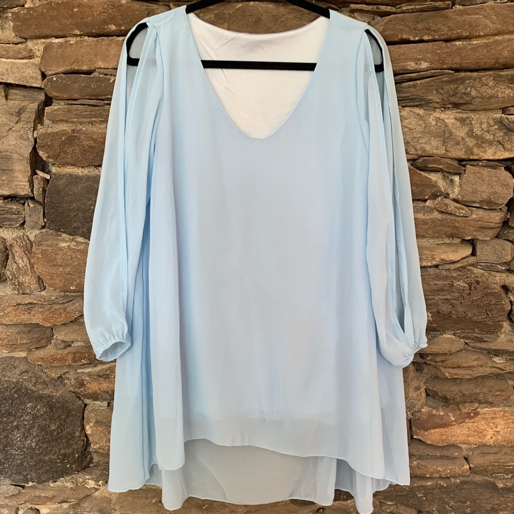 Pastel blue long sleeve high-low mini dress